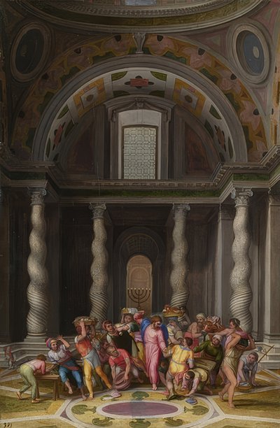 Jesus expulsou os trocadores do templo. Depois de 1550 de Marcello Venusti