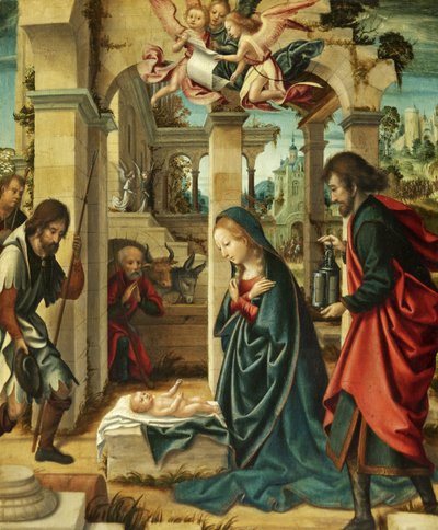 Adoração dos Pastores (óleo sobre painel) de Marcellus (attr. to) Coffermans