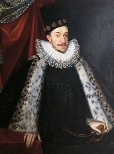 Retrato de Sigismundo III Vasa, rei da Suécia e da Polónia, por Martin Kober, pintura de Marcin Kober