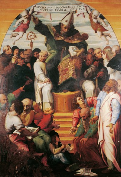 Santo Agostinho em disputa de glória com hereges, por Marco Cardisco (ca. 1486-1542) de Marco (c.1486 1542) Cardisco