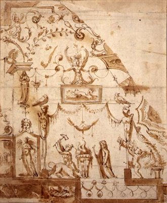 Design para um tecto grotesco (caneta e tinta sépia sobre papel) de Marco (fl.1565 88) (circle of) Marchetti