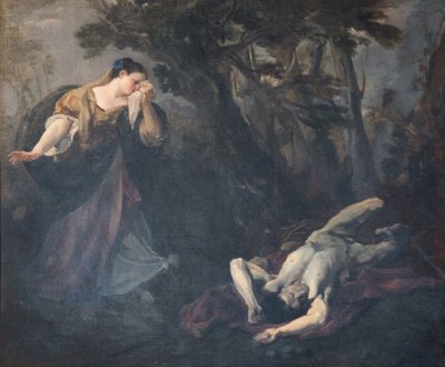 Santa Margarida de Cortona encontra o corpo do seu amante de Marco Benefial