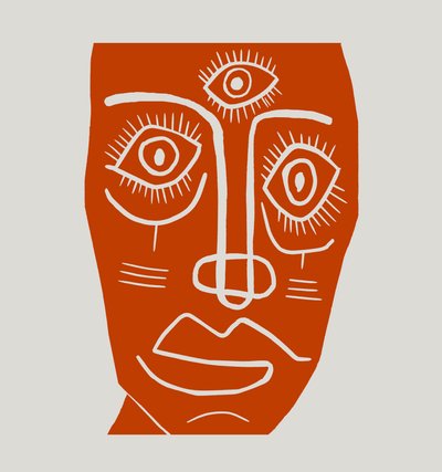 Máscara, 2023 (linóleo sobre papel) de Marco Campedelli