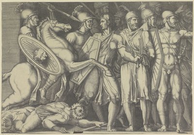 Trajano a lutar com Dacianos de Marco Dente (attributed to)
