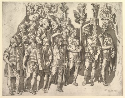 Vidro magnífico romano: uma legião romana da coluna de Trajano, século XVI. de Marco Dente