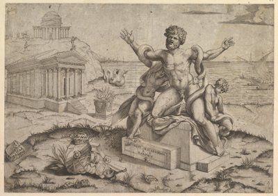 Vidro romano magnífico, baixos-relevos antigos com Laocoon, ca. 1516-20. de Marco Dente