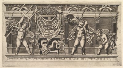 Vidro romano magnífico: baixo-relevo com Três Cupidos, 1519. de Marco Dente