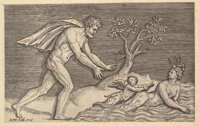 Vidro romano magnífico: Homem nu perseguindo uma Naiad ca. 1515-1527. de Marco Dente
