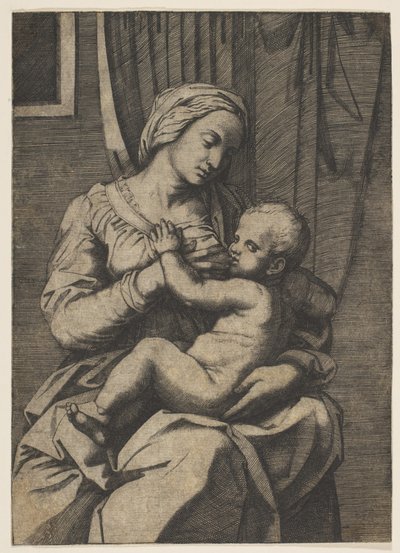 Virgem amamentando o infante Cristo no colo, 1515-20. de Marco Dente