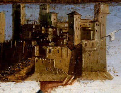 Entronizada Madonna e Santos, detalhe da predella de São Adriano por Marco Palmezzano (ca 1460-1539), Igreja de São Francisco, Matelica, Marcas, Itália, detalhe de Marco Palmezzano