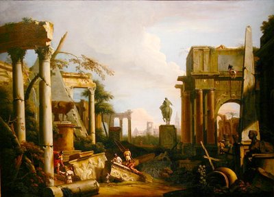 Paisagem com Ruínas e Figuras Clássicas (óleo sobre tela) de Marco Ricci