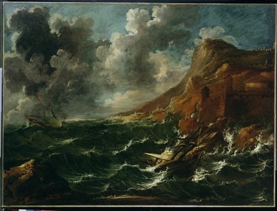 Navios num Gale, c.1705-08 (óleo sobre tela) de Marco Ricci