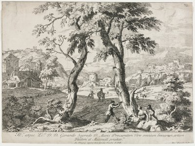 Vista de uma vila com figuras em primeiro plano, 1723. de Marco Ricci