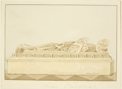 Effigy of Maurice, 7th Earl of Berkeley in Bristol Cathedral (lápis e aguarela sobre papel) de Marcus H. Homes