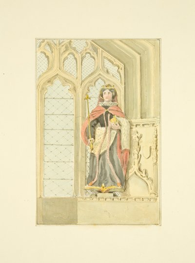 Figura da Rainha Isabel na Capela de Santa Maria de Santa Maria Redcliffe (lápis e aguarela sobre papel) de Marcus H. Homes