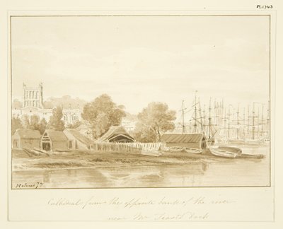 Vista Sul da Catedral de Bristol (lápis e aguarela sobre papel) de Marcus H. Homes