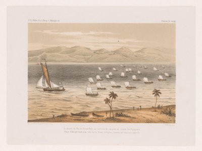 Partida do rei de Nossi-Faly para o funeral de seu pai Le départ du Roi de Nossi-Faly au tombeau de son père en société des Voyageurs (...) (título no objeto) Viagem de François P.L. Pólen para Madagascar (título da série) F.P.L. Pólen R.s de Marcus Jacob Goedkind