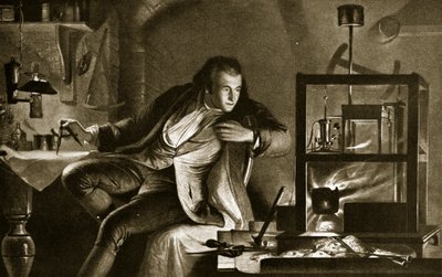 James Watt e o motor a vapor, ilustração da "História da nação britânica" de Hutchinson, c.1923 de Marcus Stone