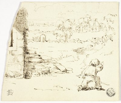 Paisagem com menino em primeiro plano de Marcus Stone