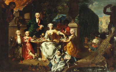 Um grupo familiar em um terraço nos terrenos de uma vila. Possivelmente o empresário inglês George Jackson e sua família de Marcus Tuscher