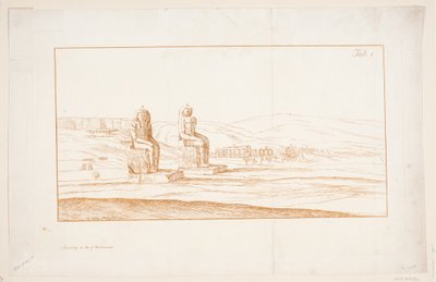 Ilustração til "Desenhos de algumas ruínas e estátuas colossais em Tebas no Egito com um relato da fama em uma carta à Royal Society", Londres 1741 de Marcus Tuscher