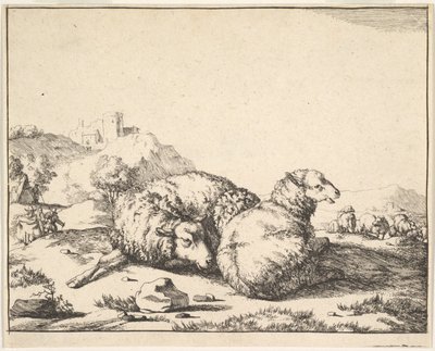 Ovelhas, de um conjunto de 16 pratos, 1664. de Marcus de Bye