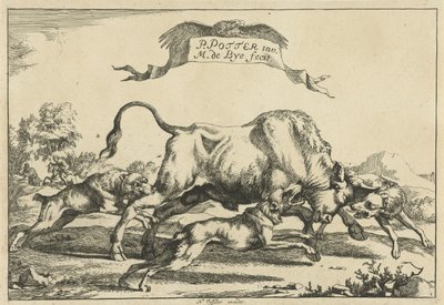 Touro atacado por três cães de caça
Cães de caça (título da série) de Marcus de Bye