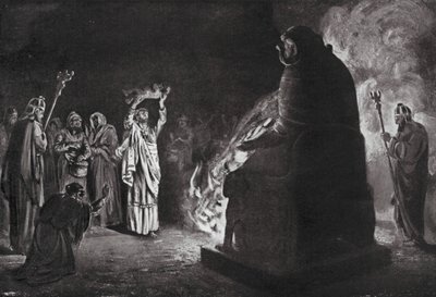 Um sacrifício fenício a Moloch (litografia) de Margaret (after) Dovaston
