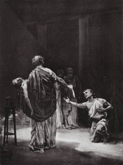 Aristodemo de Messénia sacrifica a sua filha (litografia) de Margaret (after) Dovaston