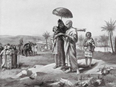Estabelecimento da fronteira entre a Assíria e a Babilónia (litografia) de Margaret (after) Dovaston