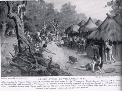 Ataque de César a Verulamium, ilustração de "Hutchinson