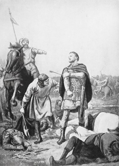 Captura do imperador Romanus Diogenes por Alp Arslani em 1071 (litografia) de Margaret (after) Dovaston