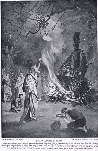 Sacrifício humano pelos druidas, ilustração de "Hutchinson