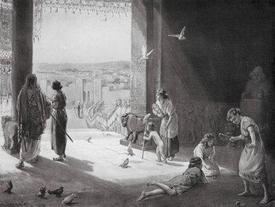 Sangar de Carquemis recebendo Ashur-nasir-pal III (litografia) de Margaret (after) Dovaston