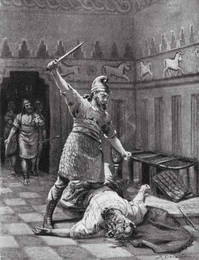 Assassinato de Tukulti-Ninib I (litografia) de Margaret (after) Dovaston