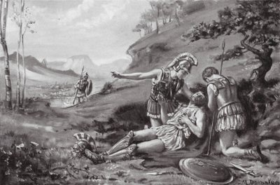 A morte de Epameinondas, 362 a.C. (litografia) de Margaret (after) Dovaston