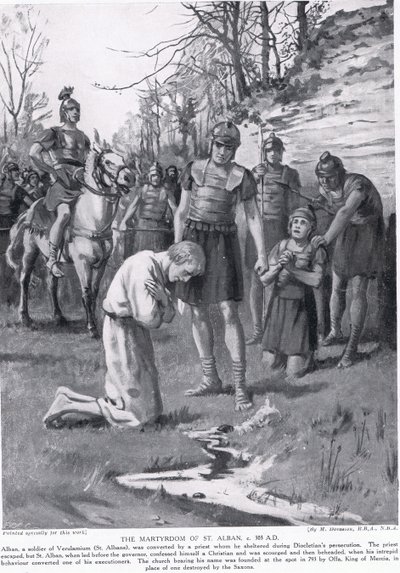 O Martírio de Santo Albano, ilustração da "História das Nações de Hutchinson", c.1910 (litografia) de Margaret (after) Dovaston
