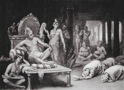 Vikramanka Chalukhya envia uma carta de amizade a Kulottunga Chola (litografia) de Margaret (after) Dovaston