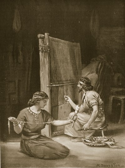 Um tear babilónico, ilustração da "História das Nações" de Hutchinson (litografia) de Margaret Dovaston