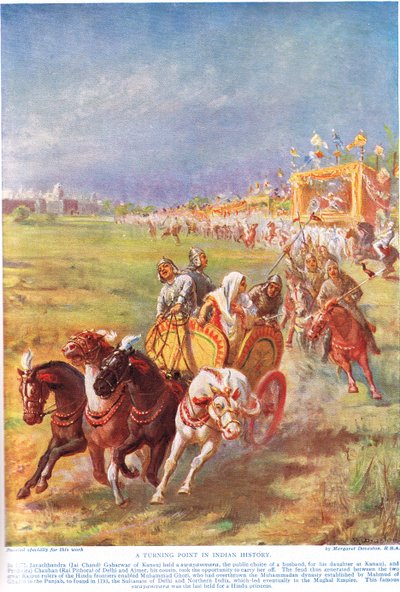 A Turning Point in Indian History, ilustração de "Hutchinsons History of the Nations", c.1910 (litografia a cores) de Margaret Dovaston