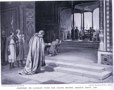 Geoffrey de Langley com o Bar Sauma perante Arghun Khan 1288AD (litografia) de Margaret Dovaston