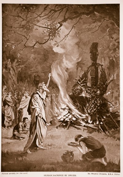 Sacrifício humano pelos druidas, ilustração de "Hutchison