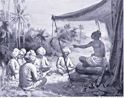 Kulottunga Chola dá instruções aos seus inspectores 1086 d.C. (litografia) de Margaret Dovaston