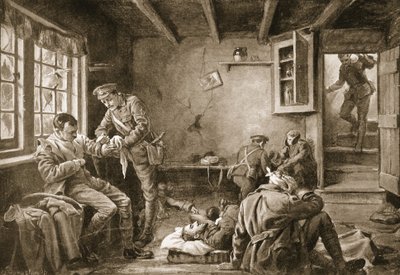 O cabo Royall a tratar dos feridos numa estalagem à beira do caminho que estava sob fogo (litografia) de Margaret Dovaston