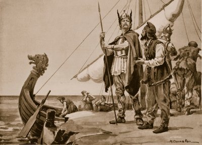 Partida de Rurik para o país dos eslavos, 862 (litografia) de Margaret Dovaston