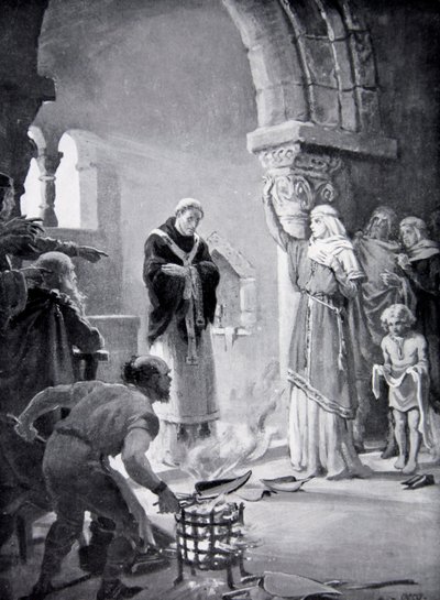 O Julgamento das Nove Lâminas de Arado, ilustração de "A História da Nação" (litografia) de Margaret Dovaston