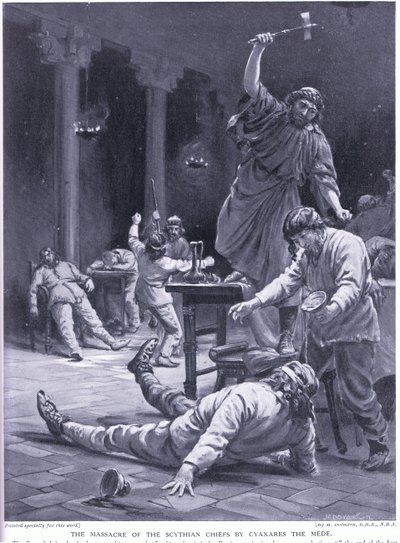 O massacre dos chefes citas por Cyaxares, o Medo (litografia) de Margaret Dovaston