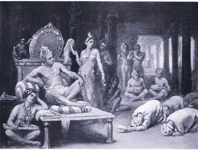 Vikramanka Chalukhya envia uma mensagem amigável a Kulottunga Chola (litografia) de Margaret Dovaston