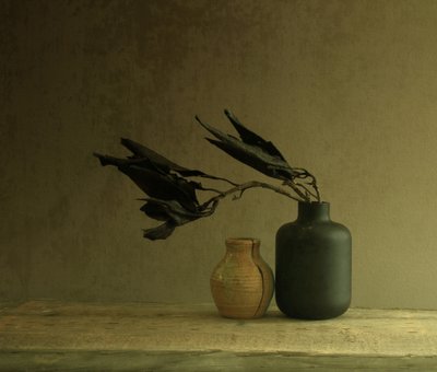 Natureza morta minimalista com folhas de Margaret Halaby