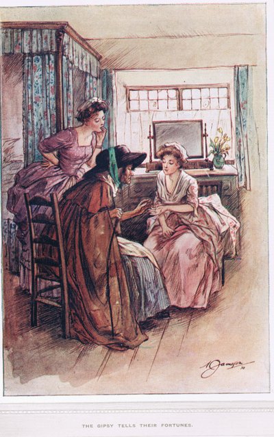 The Gipsy conta sua fortuna, ilustração de &39;The Vicar of Wakefield&39; de Oliver Goldsmith, c.1910 de Margaret Jameson